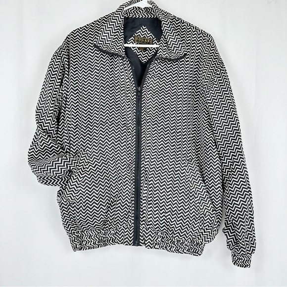 100% Silk Vintage 90's BOGARI STUDIO Blk & White Abstract Bomber Jacket Size: M - Picture 1 of 5